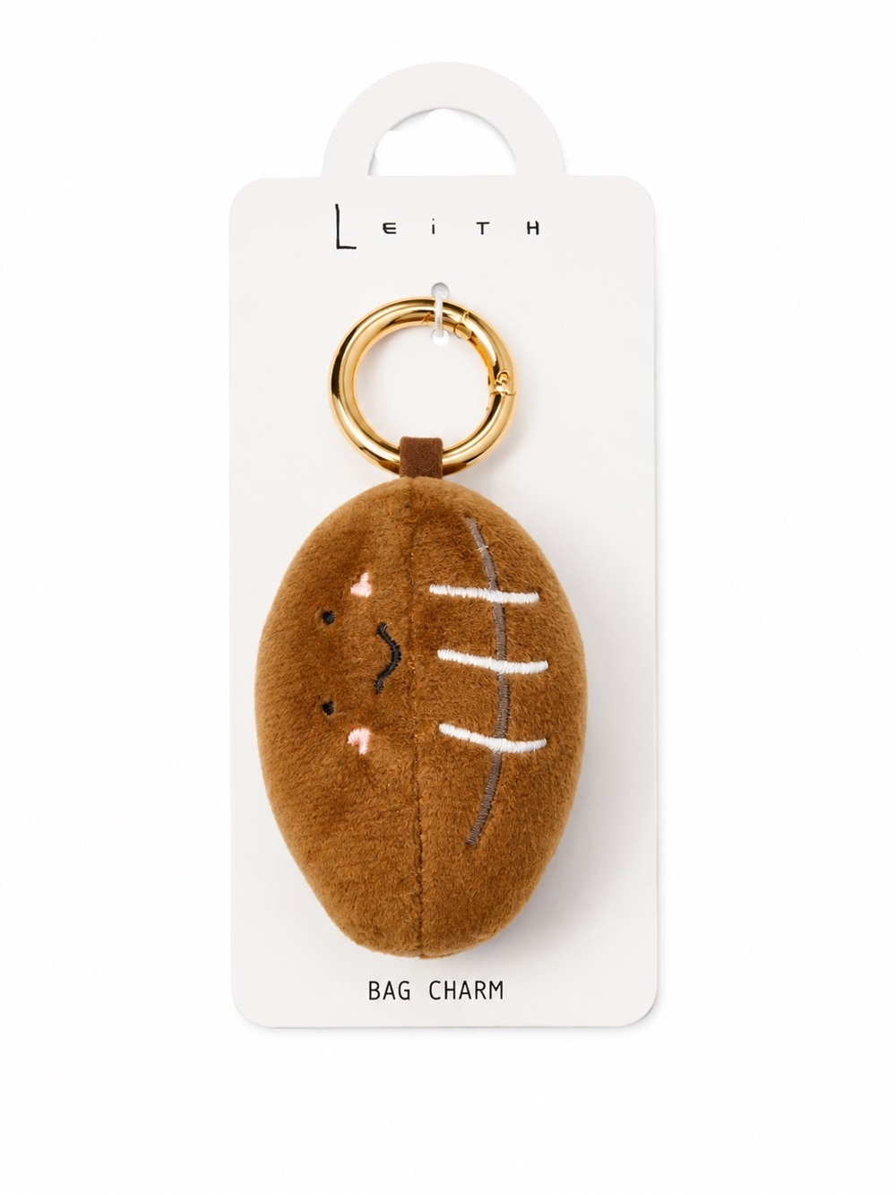 Leith Brown Plush Football Bag Charm with Gold Ring